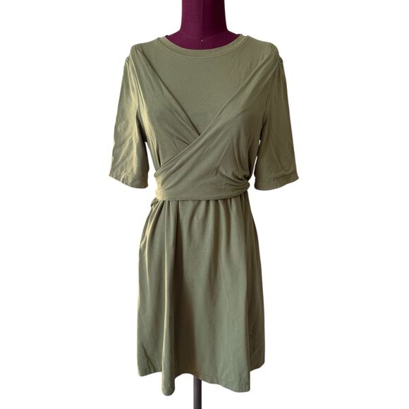 Lululemon Cotton Wrap-Front T-Shirt Dress Green Women's Size 10 Athlrisure Short - Picture 2 of 9